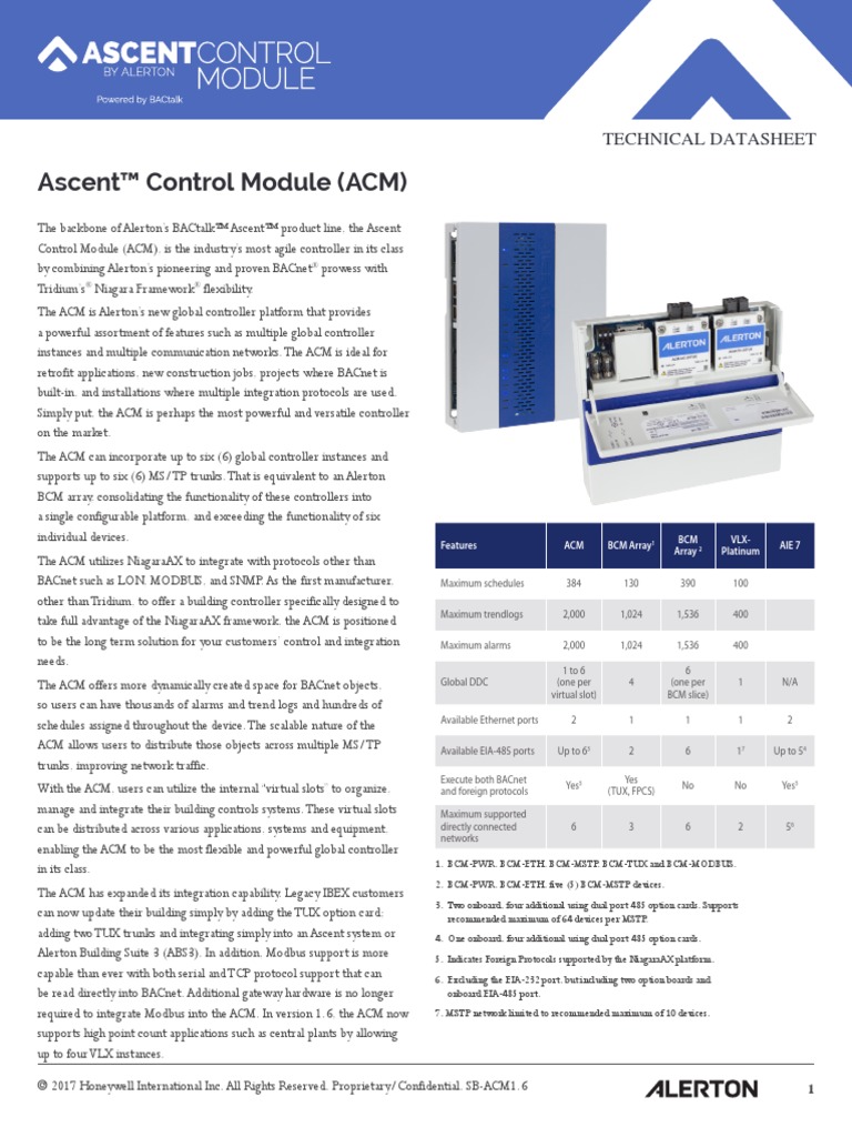 Alerton_ACM_TECHNICAL DATASHEET PDF Computer Network Transmission