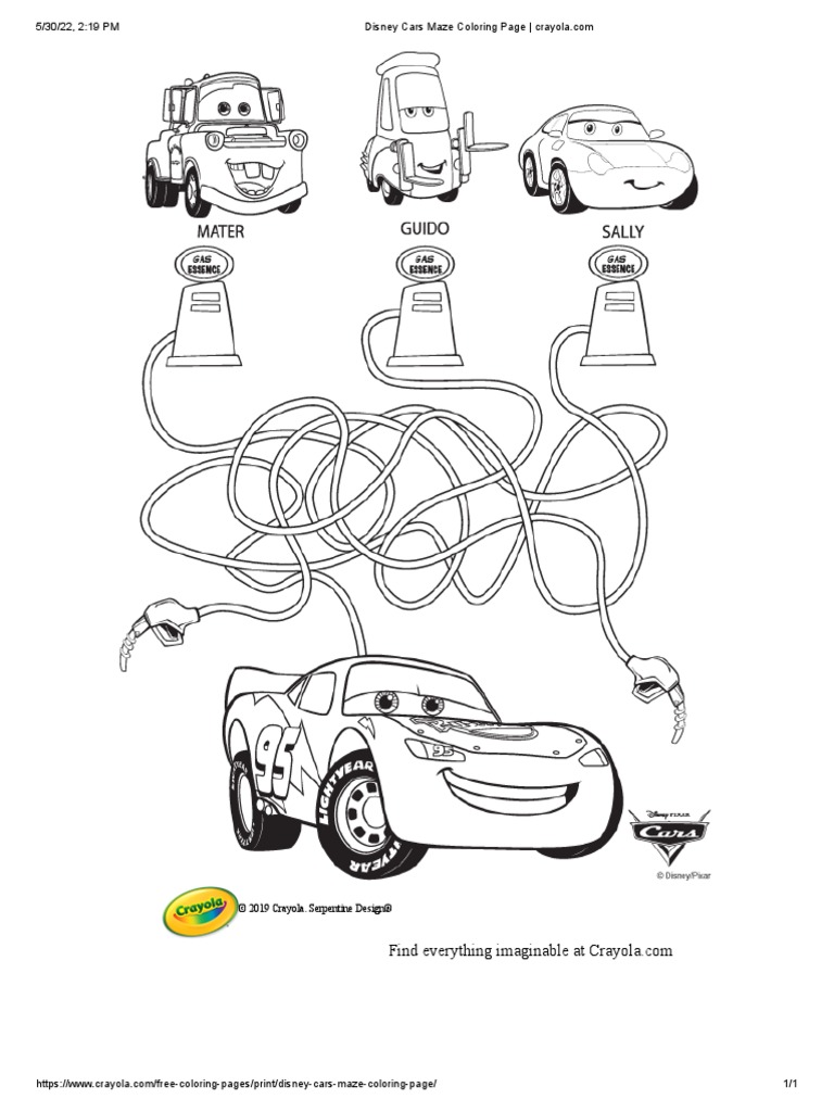 Disney Cars Maze Coloring Page | PDF
