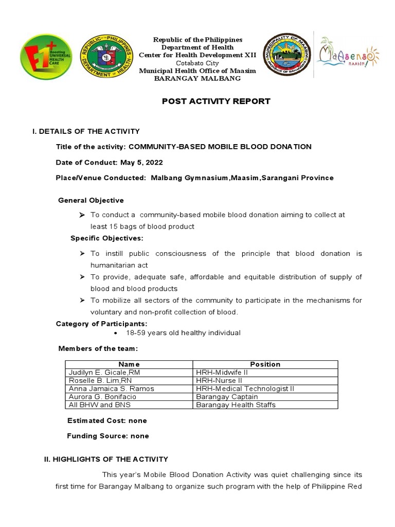 Community-Based Blood Donation Report | PDF | Blood Donation | Medical ...