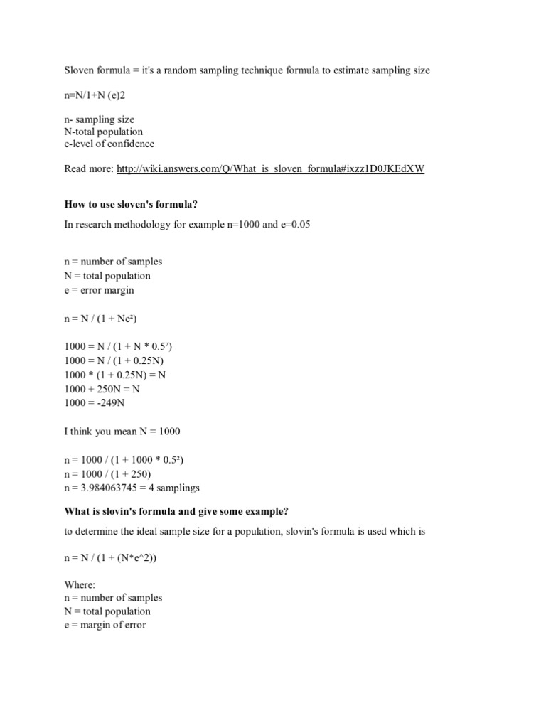 Understanding Slovin's Formula | PDF