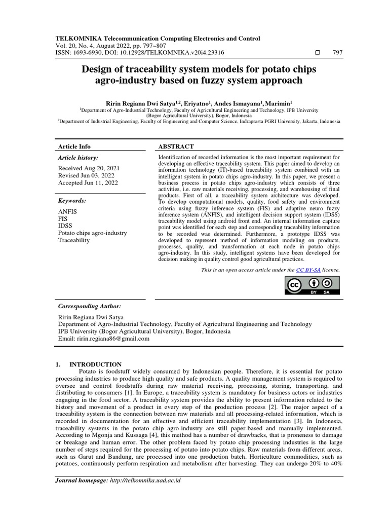 Design of Traceability System Models For Potato Chips Agro-Industry ...