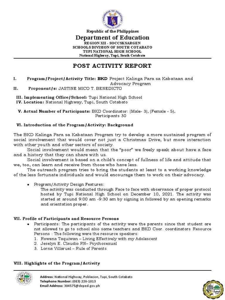 Department of Education: Post Activity Report | PDF | Communication