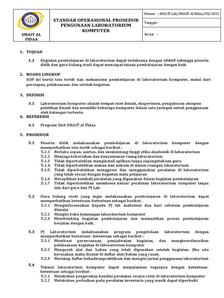 Sop Pengunaan Lab Komputer PDF
