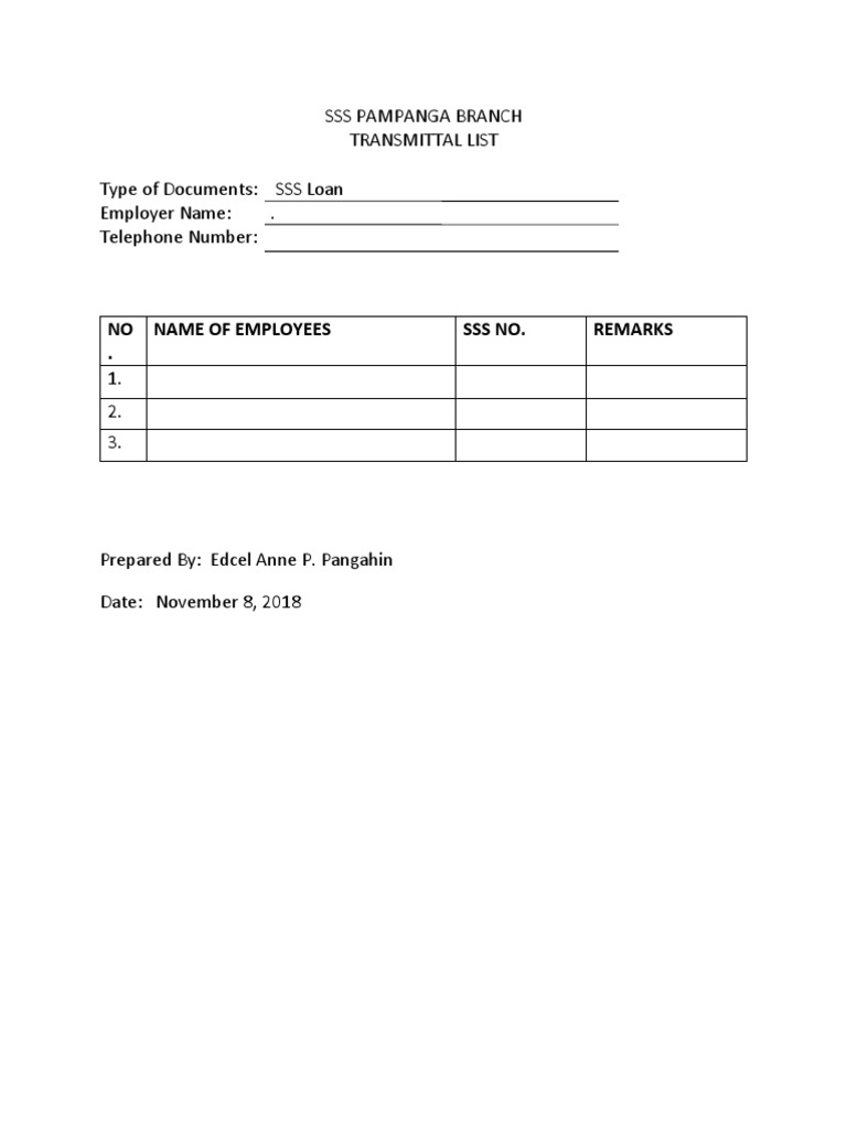 Transmittal List Sss | PDF