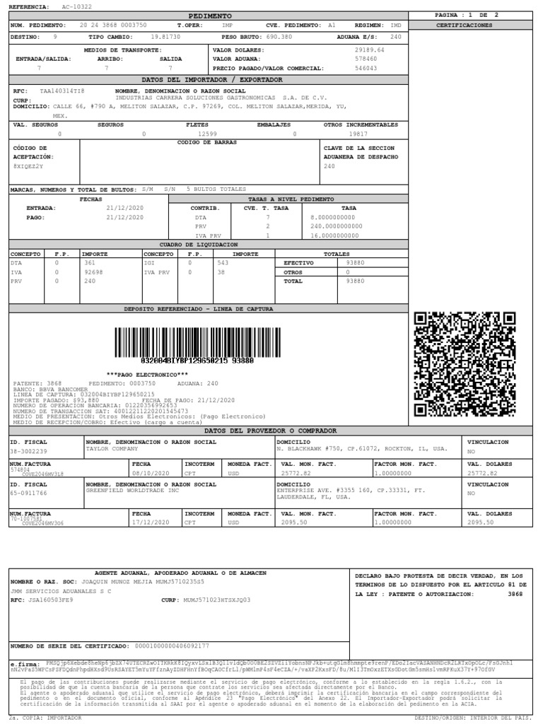 Pedimento Formato PDF Bancario Pagos