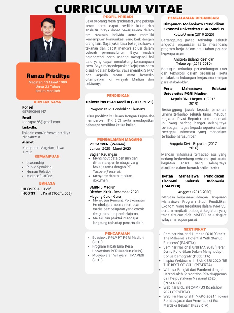 Curriculum Vitae Renza Praditya | PDF