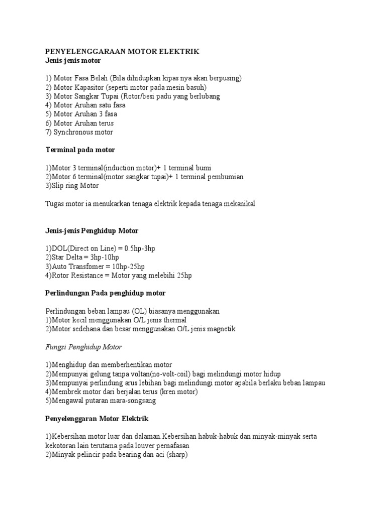 Penyelenggaraan Motor Elektrik | PDF