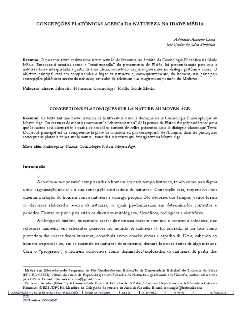 Concepções Platonicas Acerta Da Natureza Na Ideade Média | PDF | Platão ...
