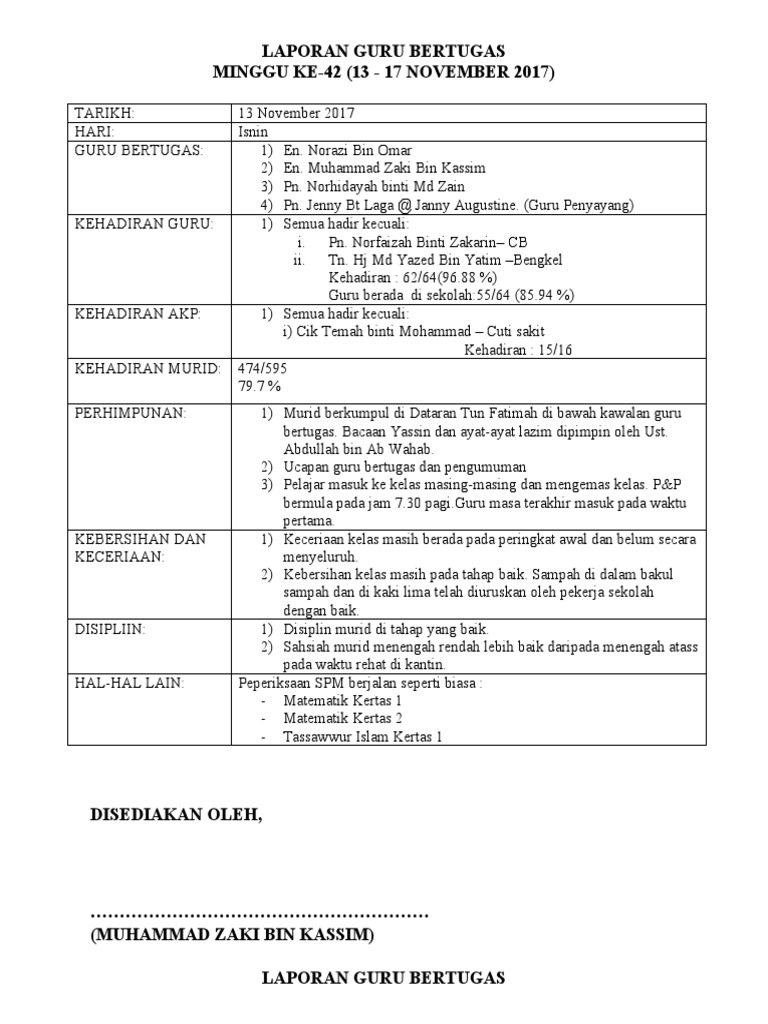 Laporan Guru Bertugas Pdf