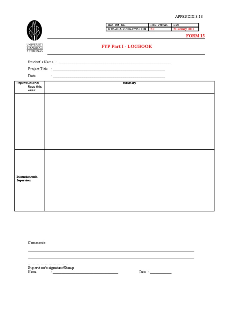FYP Part I Logbook Template | PDF