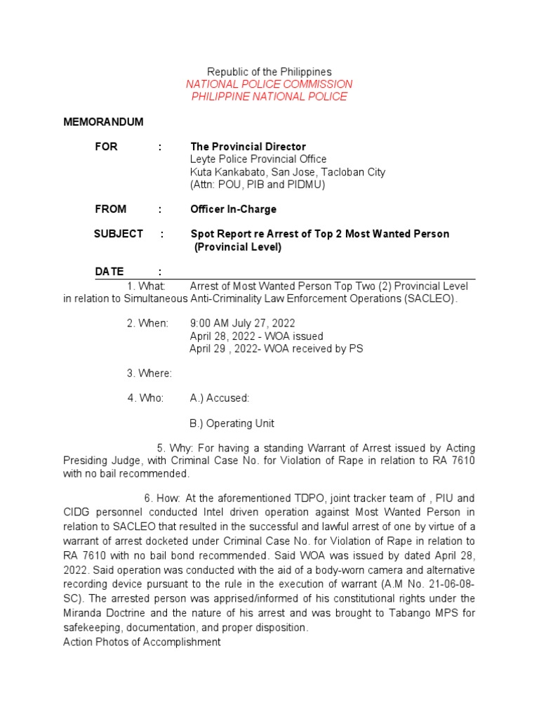 Spot Report Rape in Rel To Ra 7610 | PDF