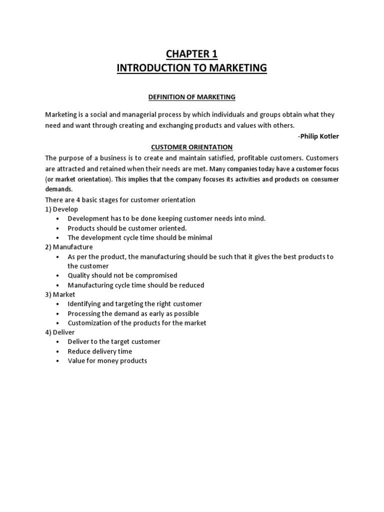 Chapter 1 Introduction To Marketing Pdf Marketing Sales