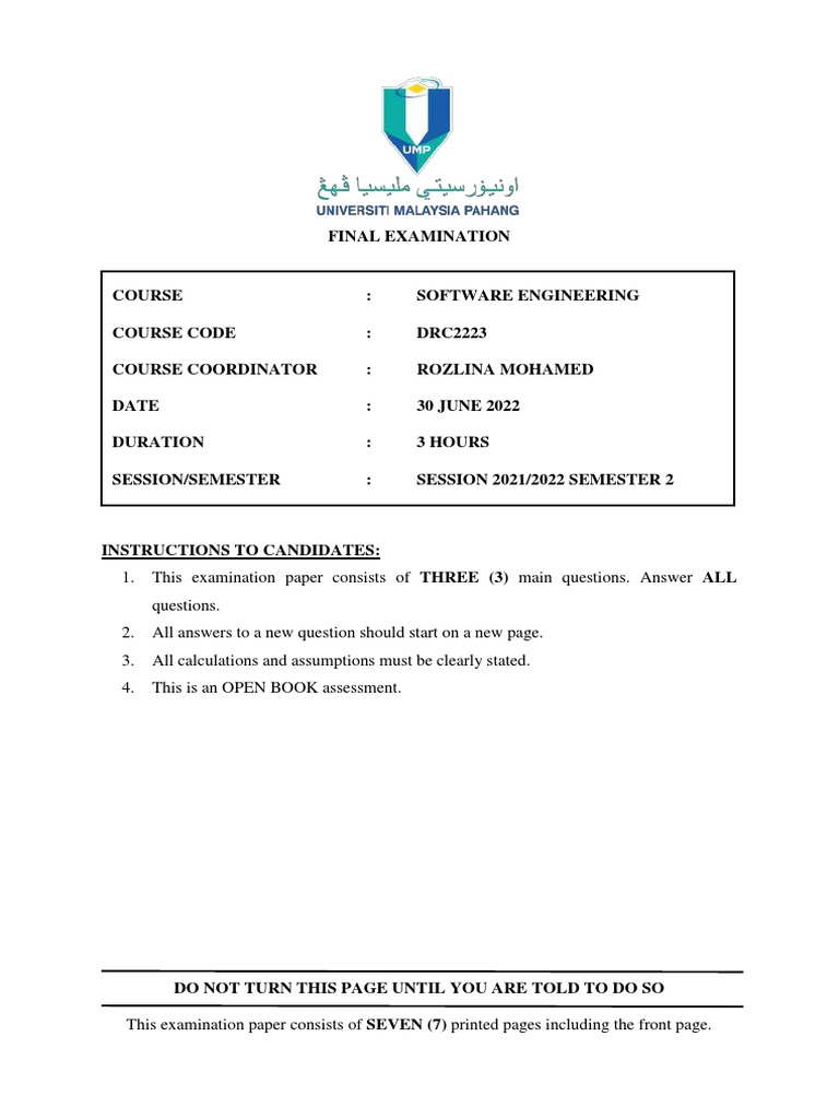 DRC2223 Final Exam Question | PDF | Test (Assessment) | Software