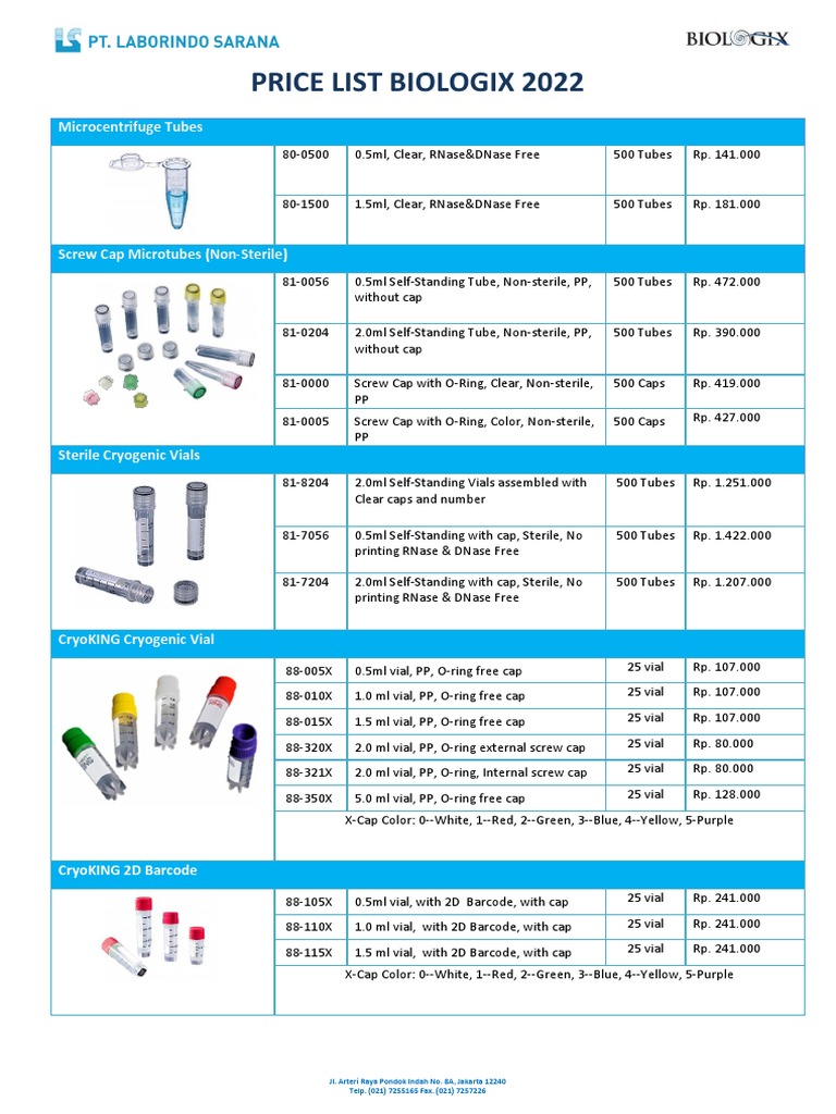 Biologix 2022 Price List Overview | PDF | Manufactured Goods | Equipment