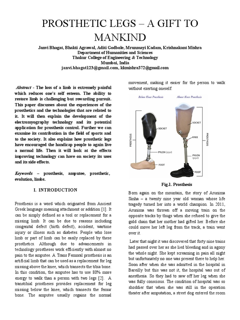 Prosthetic Legs A Gift To Mankind Final | PDF | Prosthesis | Amputation