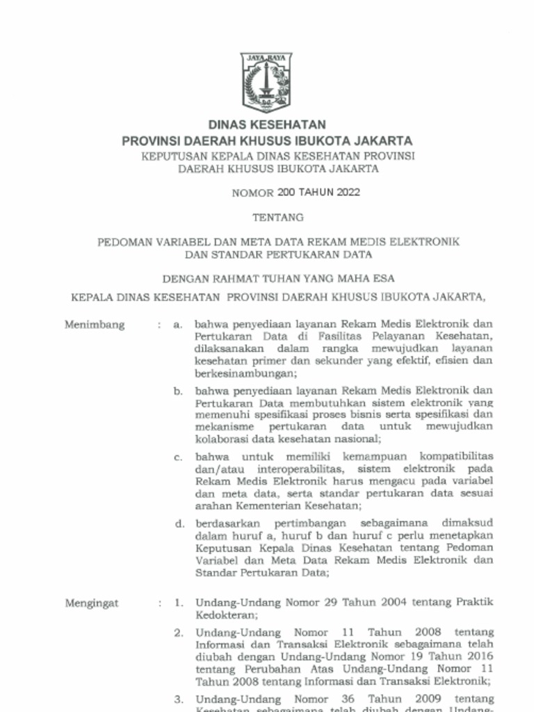 Variabel Rekam Medis Elektronik 2022 | PDF