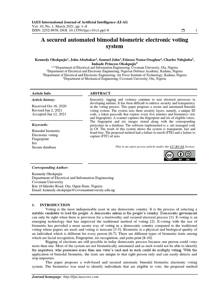 Secure Bimodal Biometric Voting System | PDF | Biometrics | Electronic ...
