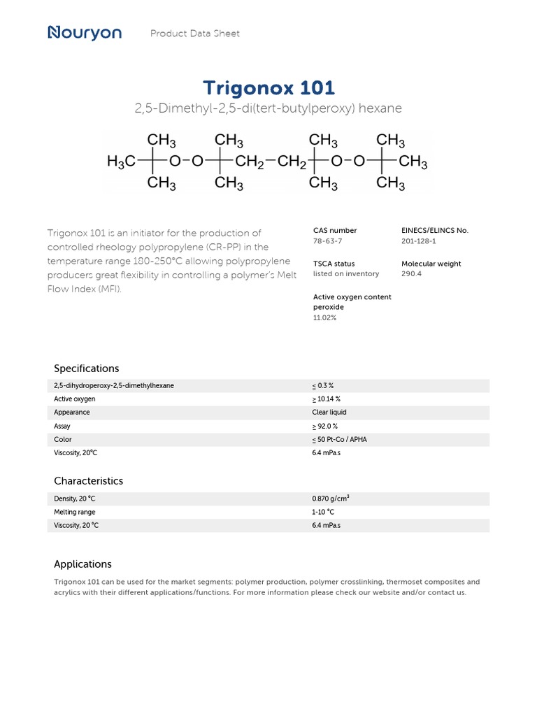 Trigonox 101 2,5Dimethyl2,5Di (TertButylperoxy) Hexane PDF