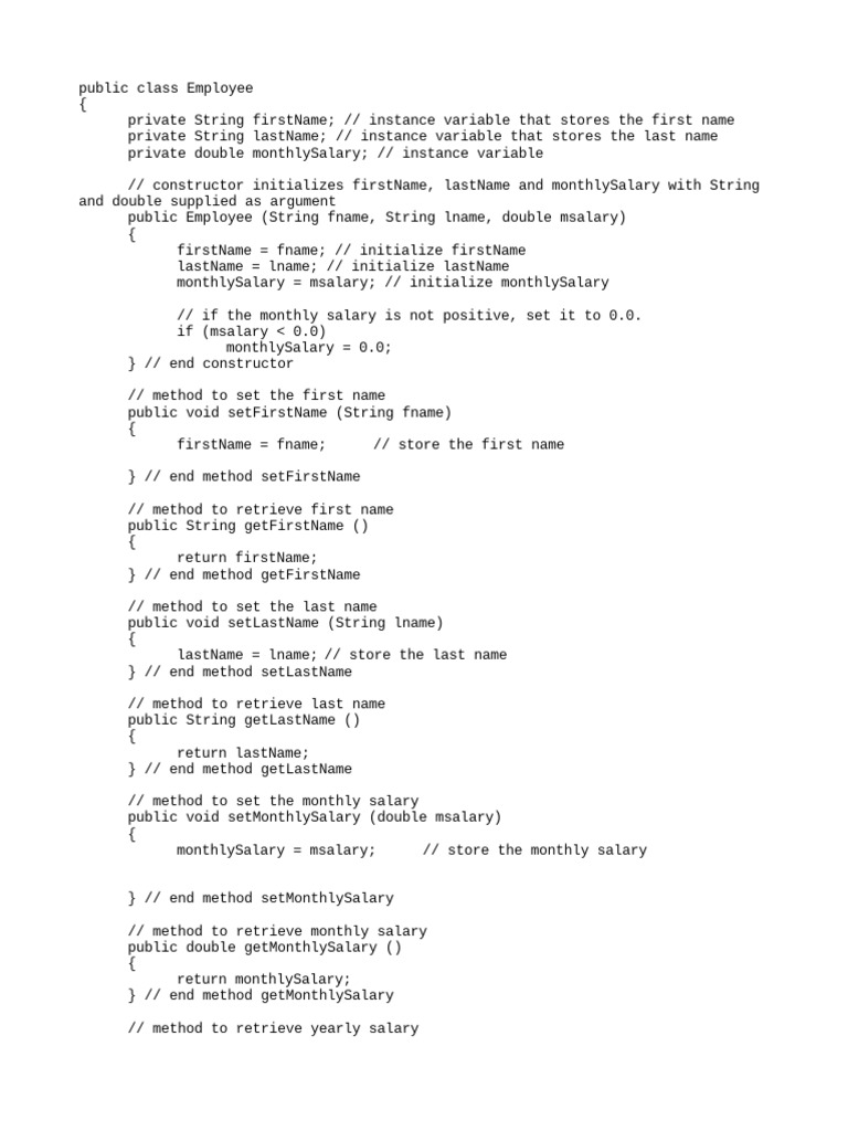 Code For Employee Class in Java | PDF