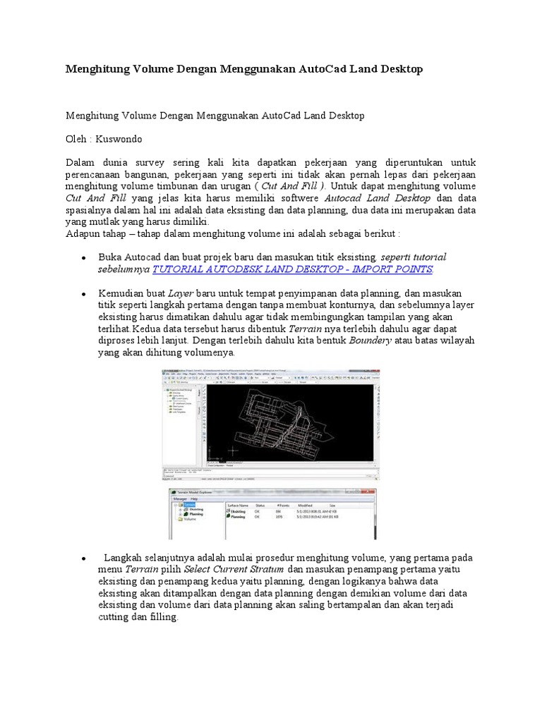 Menghitung Volume Dengan Menggunakan AutoCad Land Desktop PDF