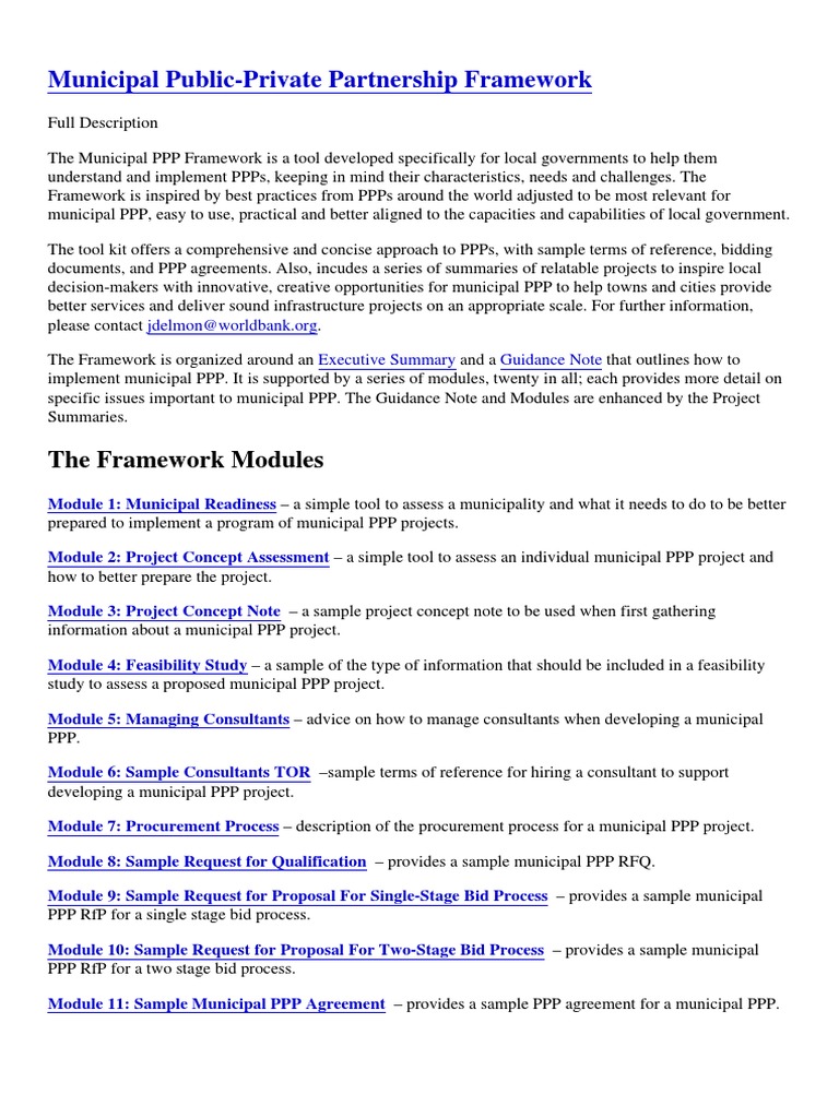 Municipal PublicPrivate Partnership Framework | PDF | Public–Private ...