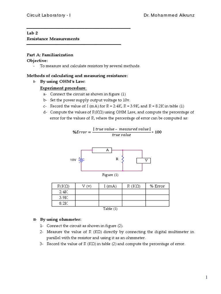 Circuit Laboratory - I Dr. Mohammed Alkrunz: 1K Ohm | Download Free PDF ...