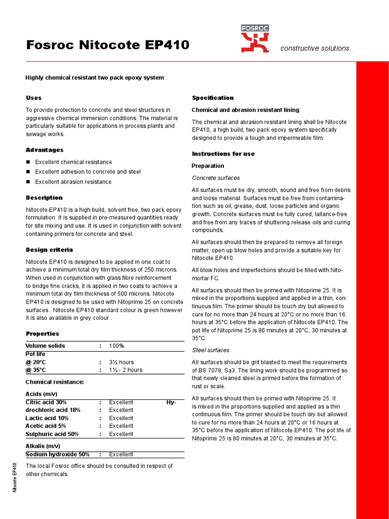 Fosroc Nitocote EP410: Constructive Solutions | PDF | Concrete | Epoxy