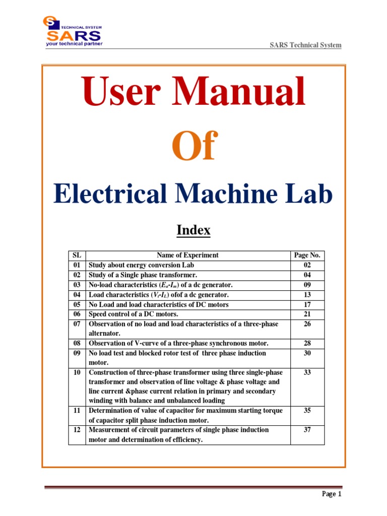 Electrical Machine Lab User Manual | PDF | Electric Motor ...