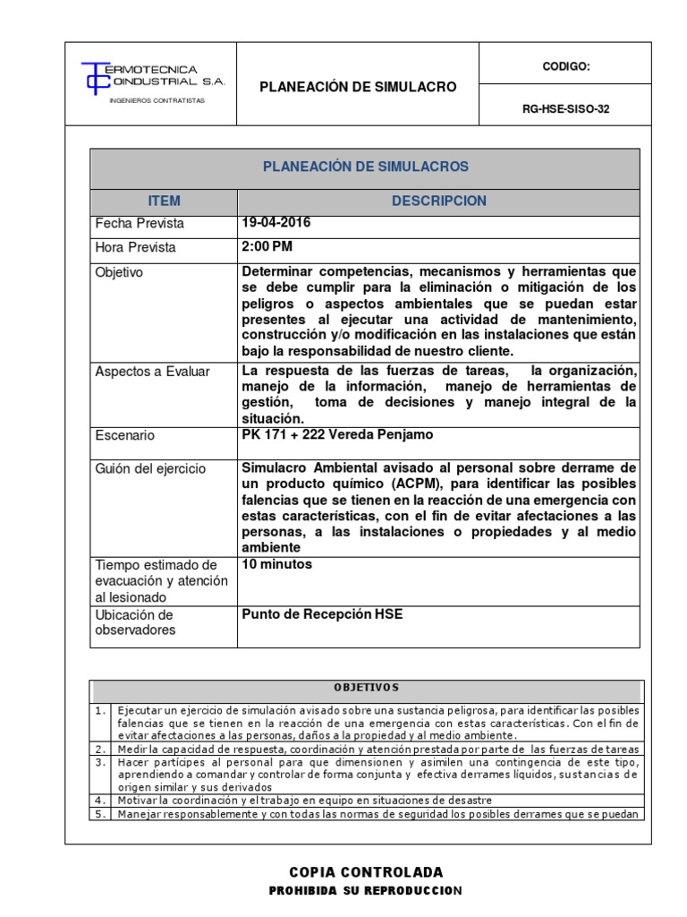 Planificación de un simulacro de derrame de combustible | PDF ...