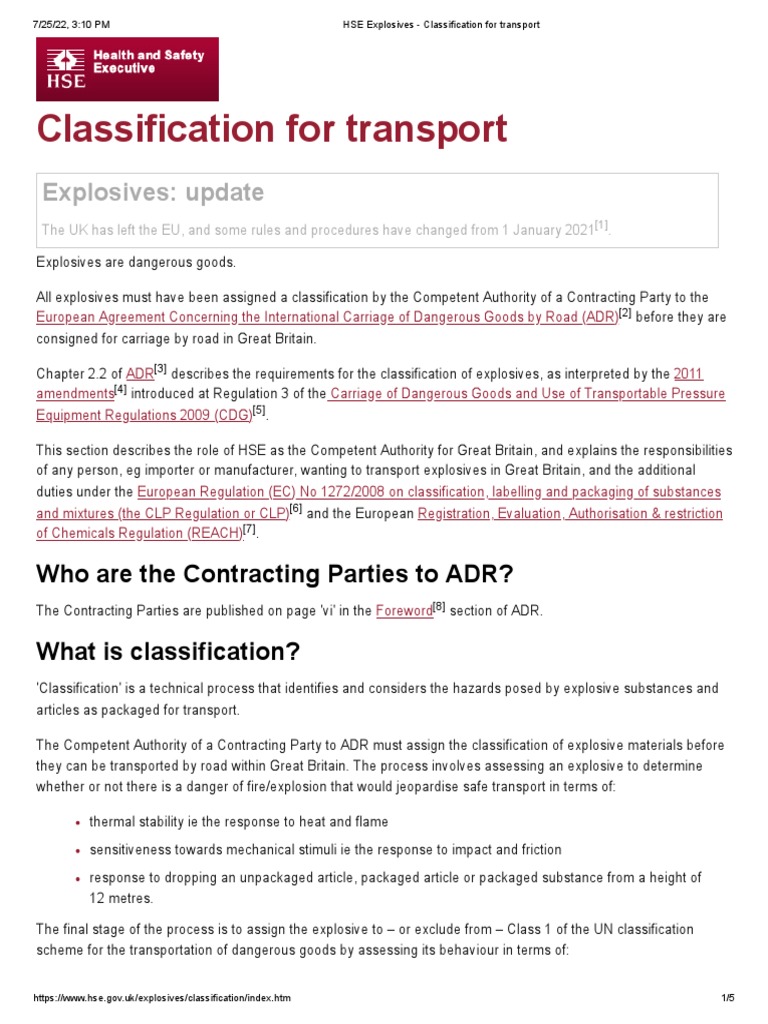 Explosives Transport Classification Guide | PDF | Dangerous Goods ...