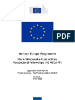 Horizon Europe Programme Marie Skłodowska-Curie Actions Postdoctoral Fellowships (HE MSCA PF)