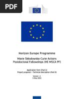 Horizon Europe Programme Marie Skłodowska-Curie Actions Postdoctoral Fellowships (HE MSCA PF)