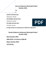 Deuda Gobierno Autónomo Municipal Potosí Gestión 2021 - 2022