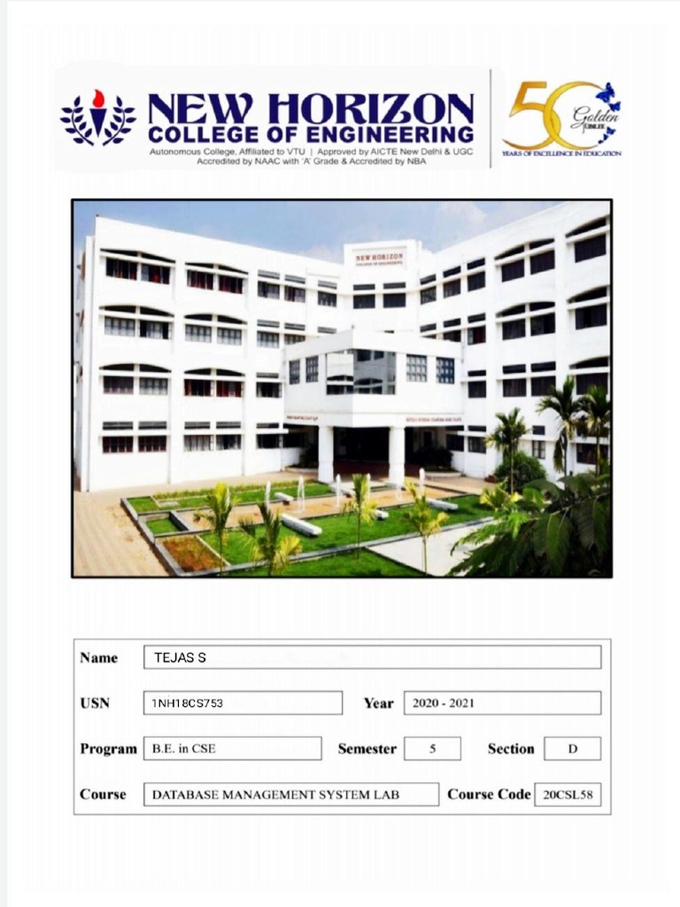 dbms lab record vtu PDF