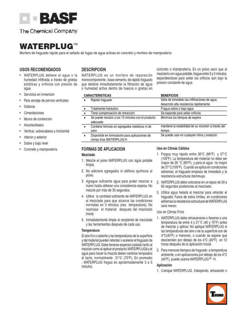 Waterplug MX | PDF | Hormigón | Agua