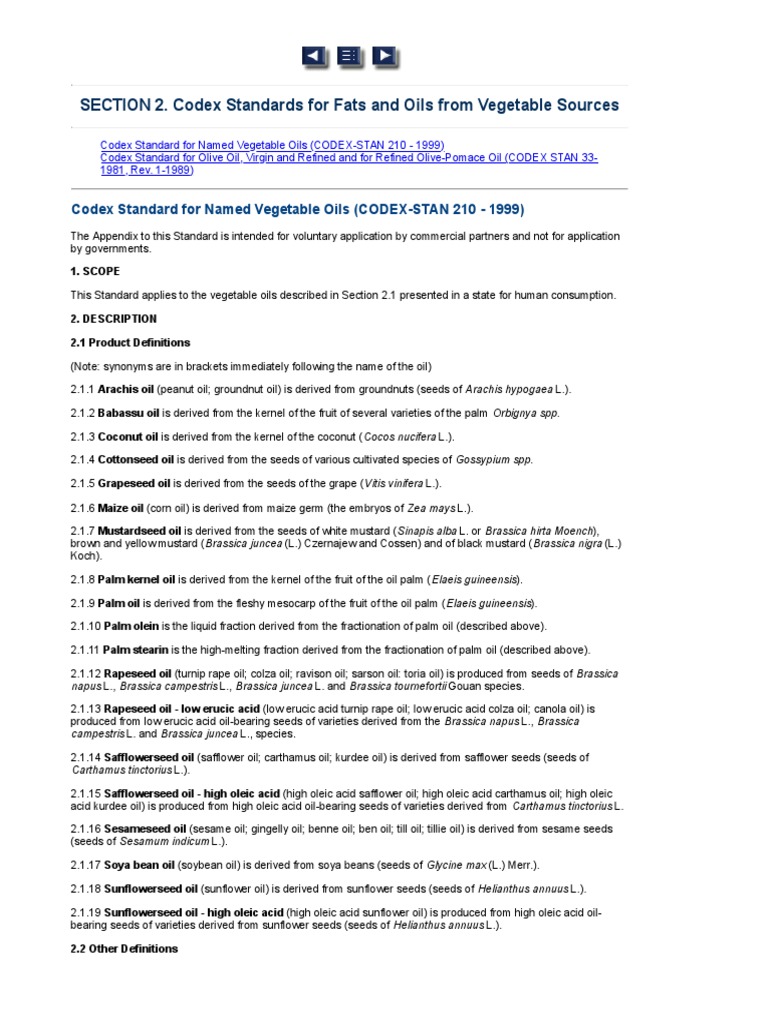 Codex Standard for Named Vegetable Oils | PDF | Natural Products ...