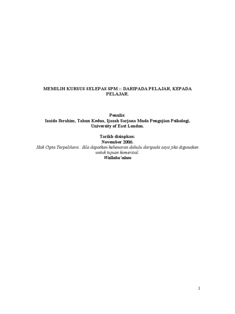 Memilih Kursus Selepas Spm Pdf