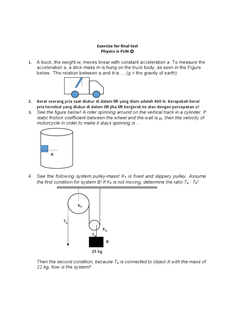 Exercise For Final Test Physics Is FUN PDF Force Acceleration