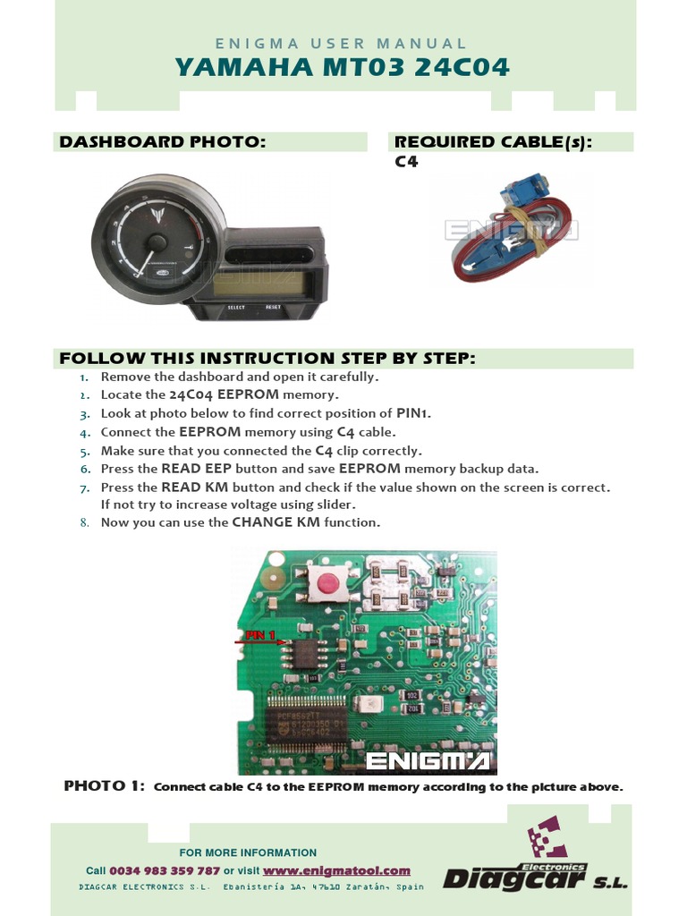 YAMAHA MT03 24C04: Dashboard Photo: Required Cable (S) | PDF