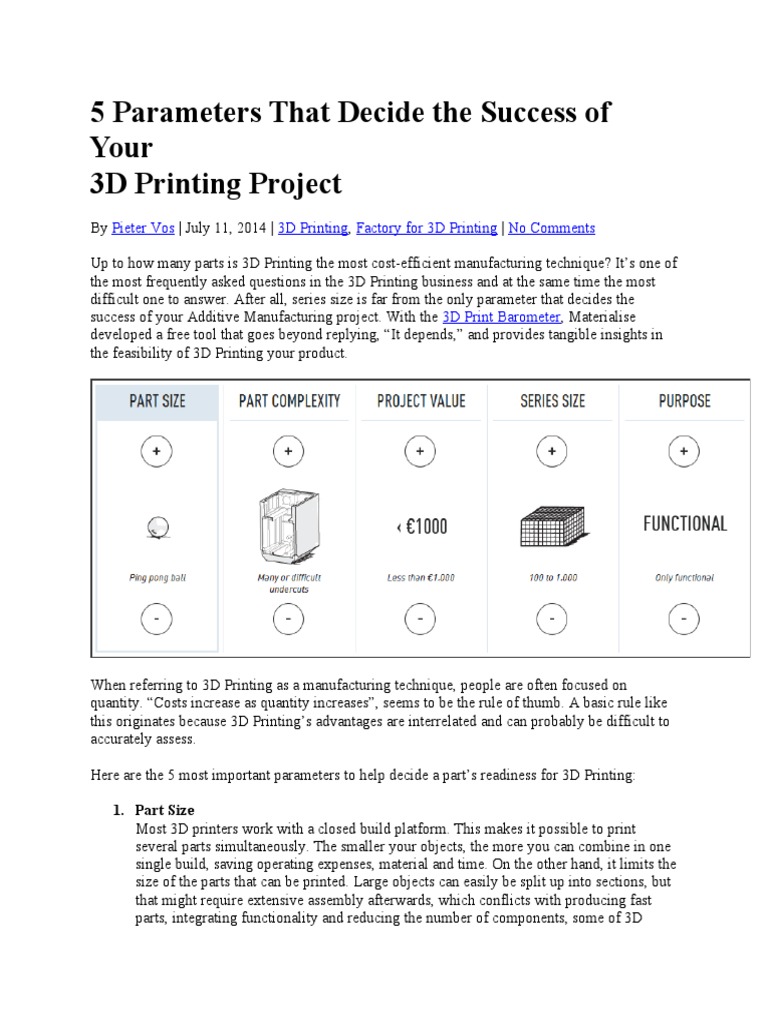 Key Parameters for 3D Printing Success | PDF | 3 D Printing | Prices