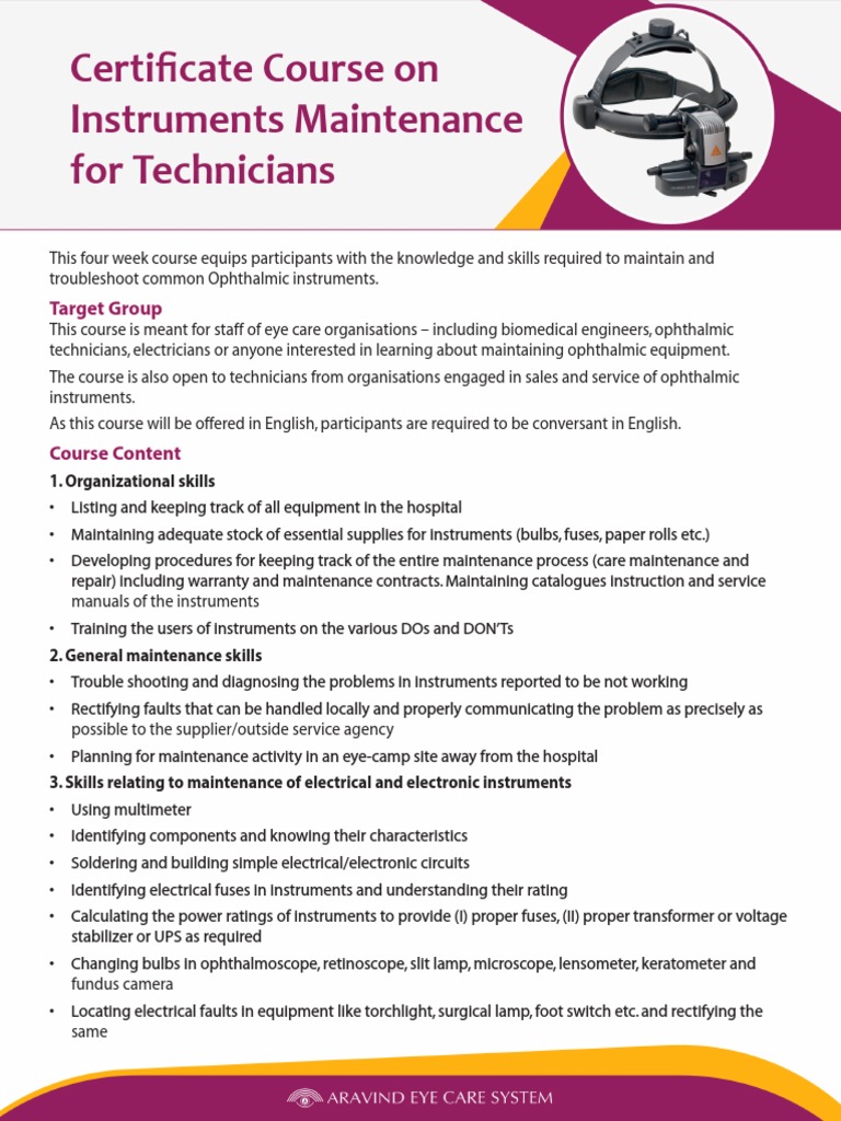 Certificate Course On Instruments Maintenance For Technicians PDF