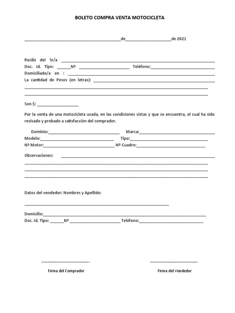 Boleto de Compra Venta de Motocicleta | PDF