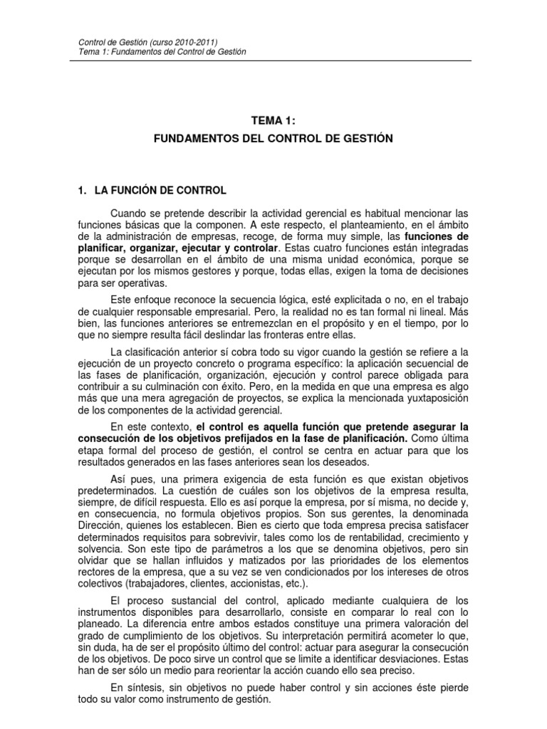 Fundamentos del Control de Gestión | PDF | Toma de decisiones | Presupuesto