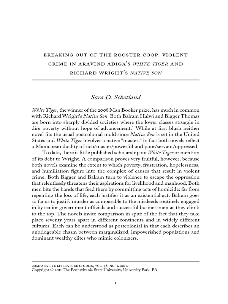 Breaking Out of The Rooster Coop Violent Crime in Aravind Adiga S WHITE