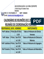 Calendário das reuniões por área