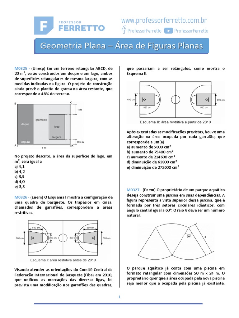 Questões - Geometria Plana - Área de Figuras Planas | PDF | Círculo ...