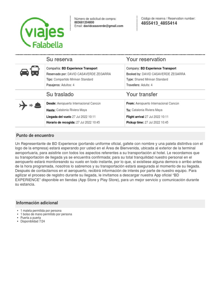 Voucher de Transferencia de Transporte | PDF | Aeropuerto | Aviación