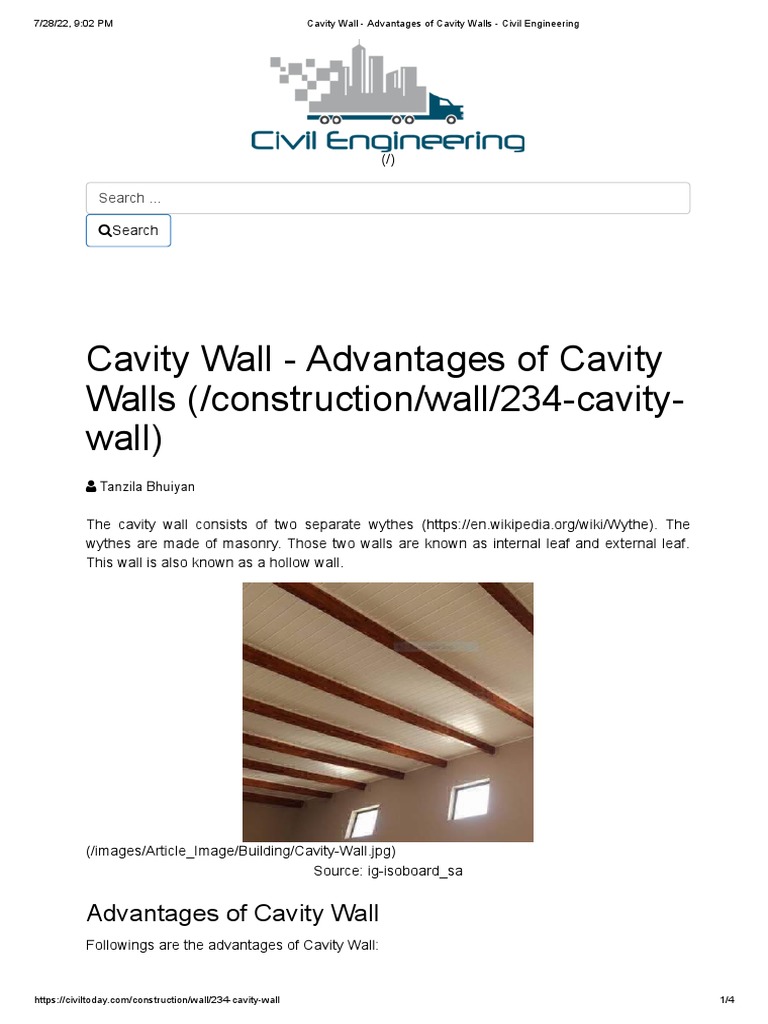 Cavity Wall - Advantages of Cavity Walls - Civil Engineering | PDF ...