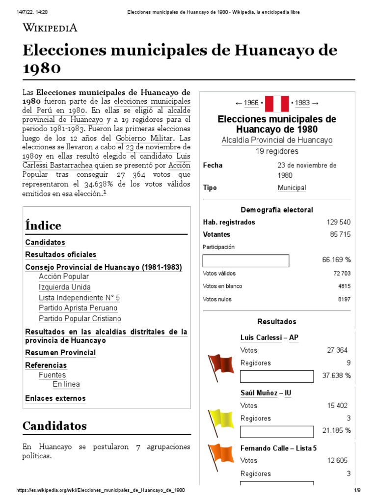 Elecciones Municipales de Huancayo de 1980 PDF Elecciones Perú