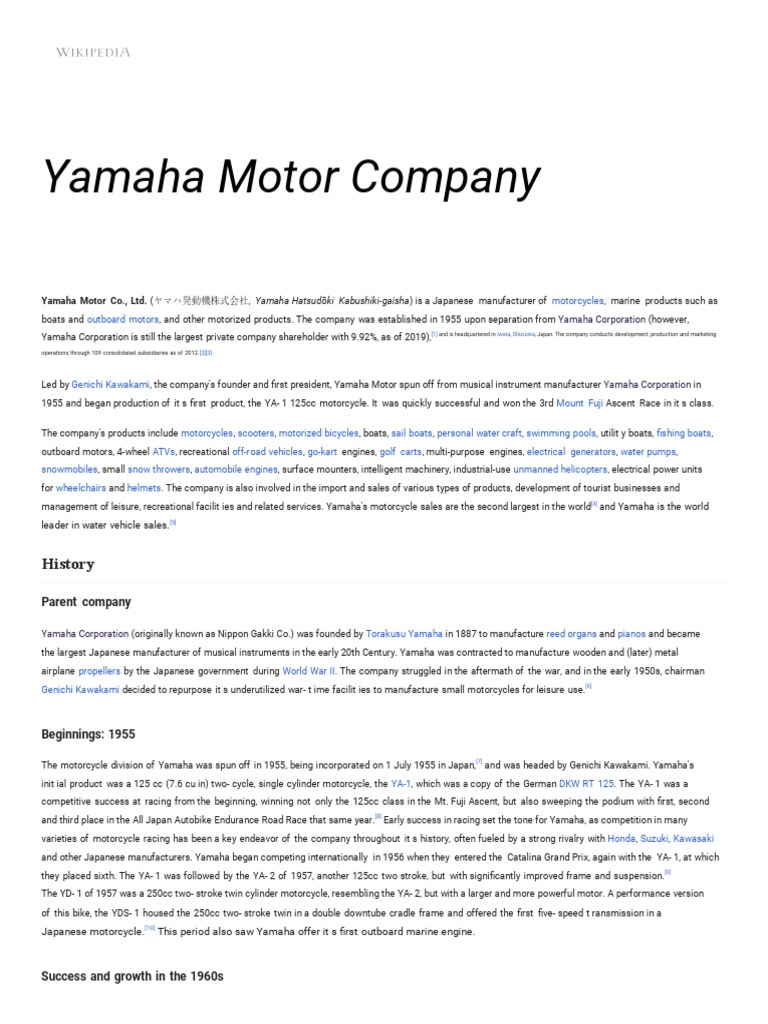 Yamaha Motor Company - Wikipedia | PDF | Vehicles | Motor Vehicle